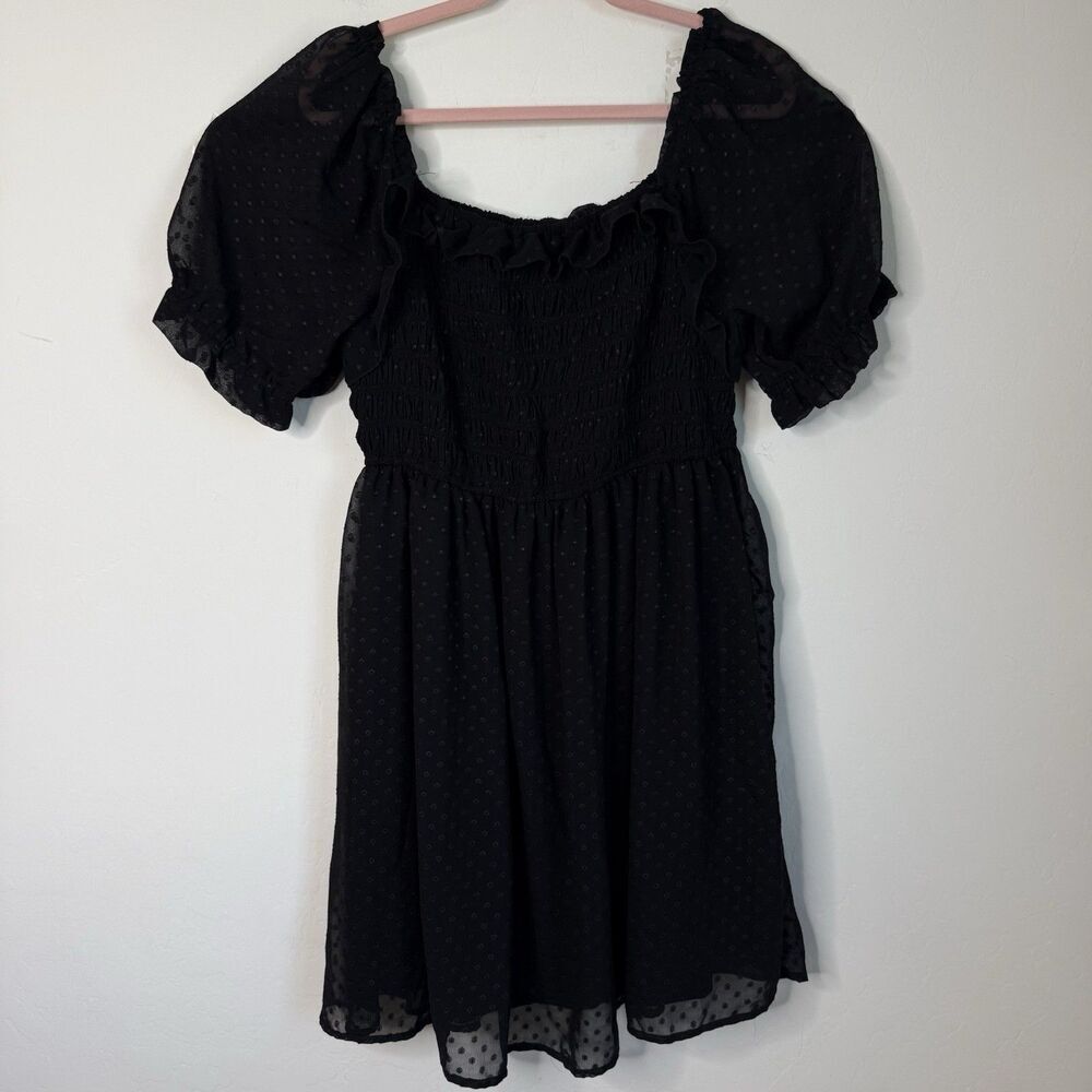 Black Swiss Dot Size 2X Baby Doll Ruffle Mini Dress Dad Cottage Core Whimsy Goth
